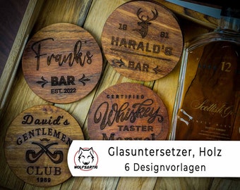 Glasuntersetzer Holz | Whisky | Männer Geschenk | Vatertag | Geburtstag | Gentlemen Club | Geschenkidee edel | Hausbar Vintage