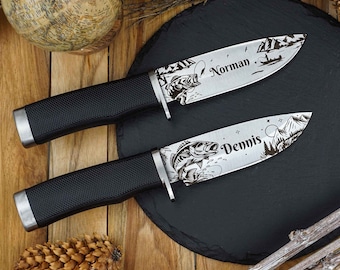 Geschenk Angler | personalisiertes Messer mit Angelmotiven | Vatertagsgeschenk Mann | Messer mit Gravur