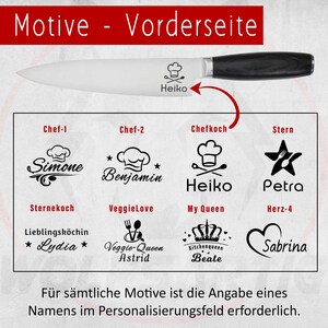 Eine Auswahl von Motiven für das personalisierte Küchenmesser von WOLFSARTIG.