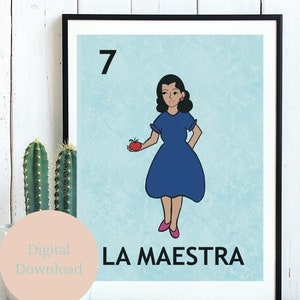 Cartel de La Maestra Loteria, Maestra Loteria, Loteria Mexicana, Loteria Mexicana, Loteria Descarga Digital, Regalo de Graduación de Maestros