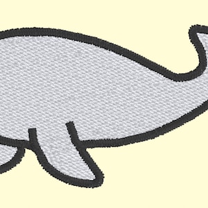 May include: A cartoon illustration of a white beluga whale with a black outline. The whale is swimming to the right.