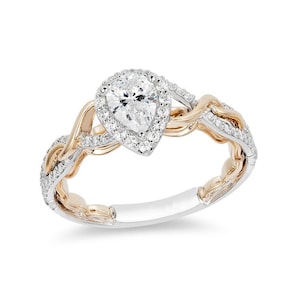 Enchanted Disney Rapunzel Pear-Shaped Diamond Frame Twist Engagement Ring Set in Sterling Silver Exquisite Wedding Ring Unique Bridal Set