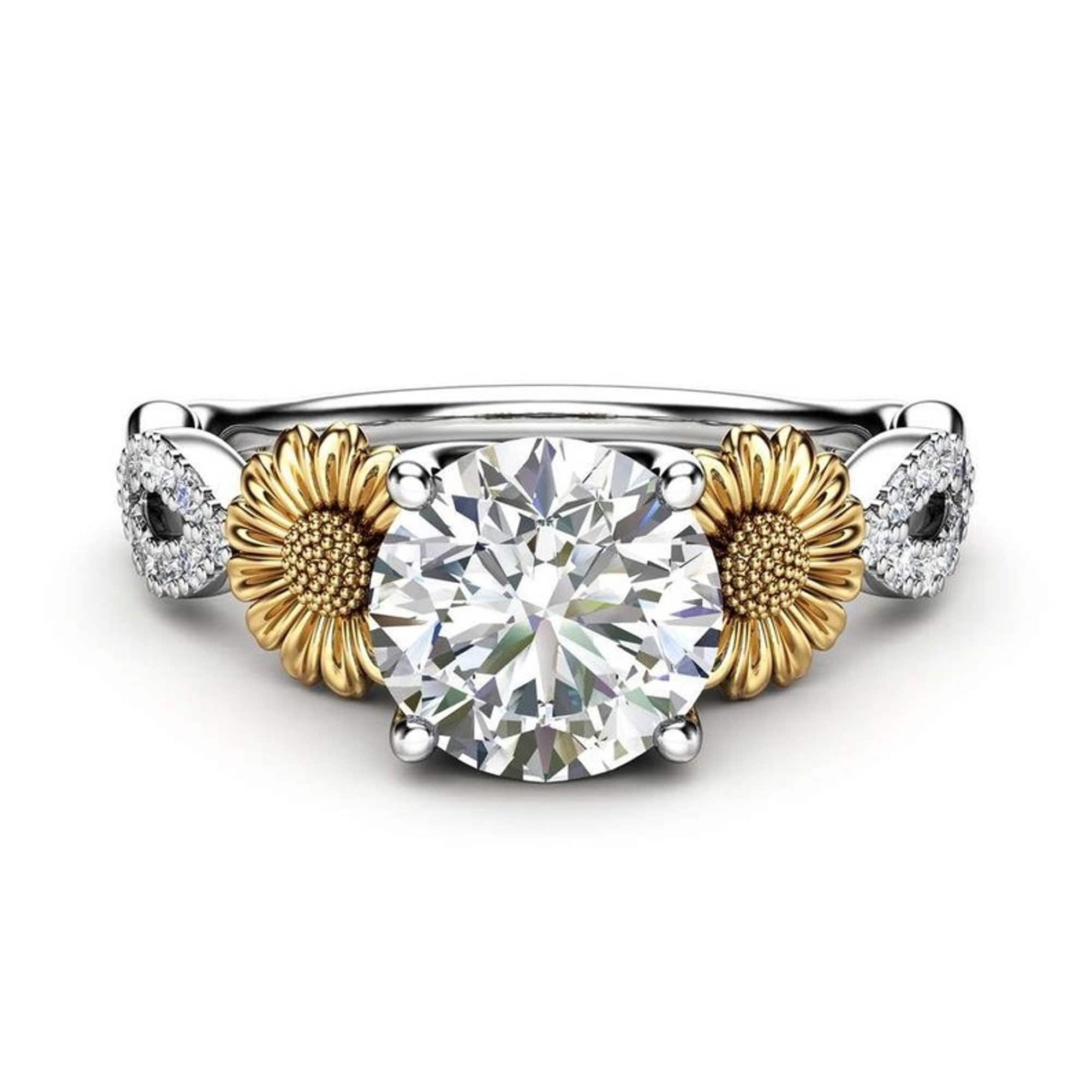 moissanite sunflower ring * 11号 Floral Sapphire Moissanite Sunflower Cluster Ring - Giliarto