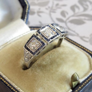 Vintage Art déco trois pierres diamant rond bague de fiançailles bague de mariage antique art déco saphir halo bijoux bague victorienne bague édouardienne