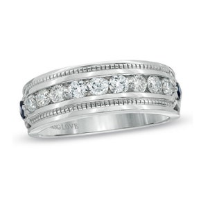Vera Wang Love Collection Herenring met diamant en blauwe saffier in 14K witgoud en 925 sterling zilver Solitaire Knappe herenring