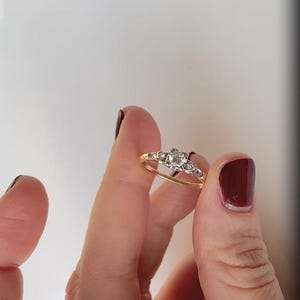 Bague de fiançailles art déco rétro européenne des années 1890 1/10 carat en argent sterling bicolore Bague édouardienne antique de style vintage Cadeau d'anniversaire