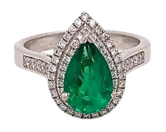 Bague de fiançailles élégante en forme de goutte d'eau émeraude double halo Bague de cocktail Bague de fête de mariage pour femme Bague de fiançailles antique de style Art déco