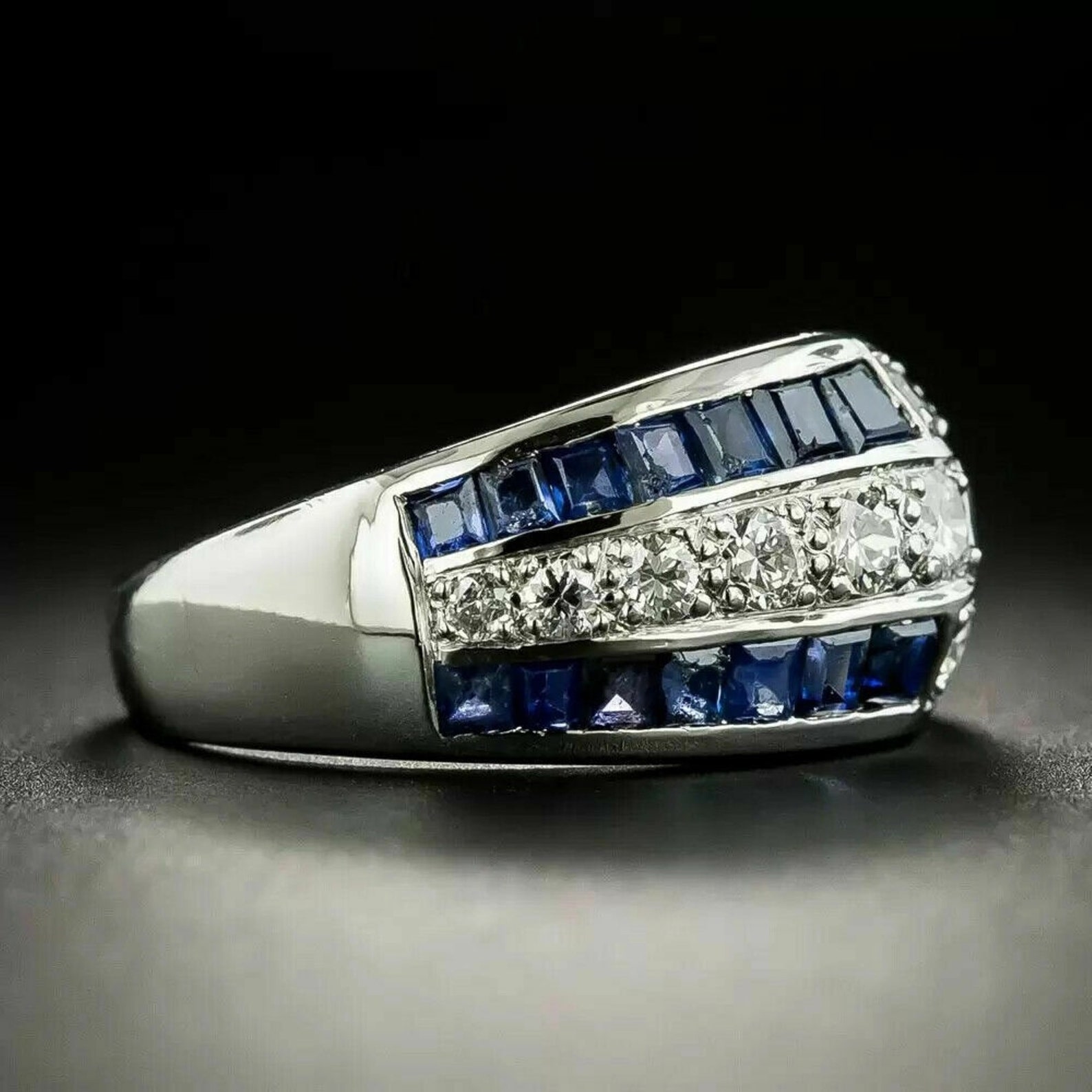 Art Deco Men's Half Eternity Wedding Band Estate Edwardian Old Diamond ...