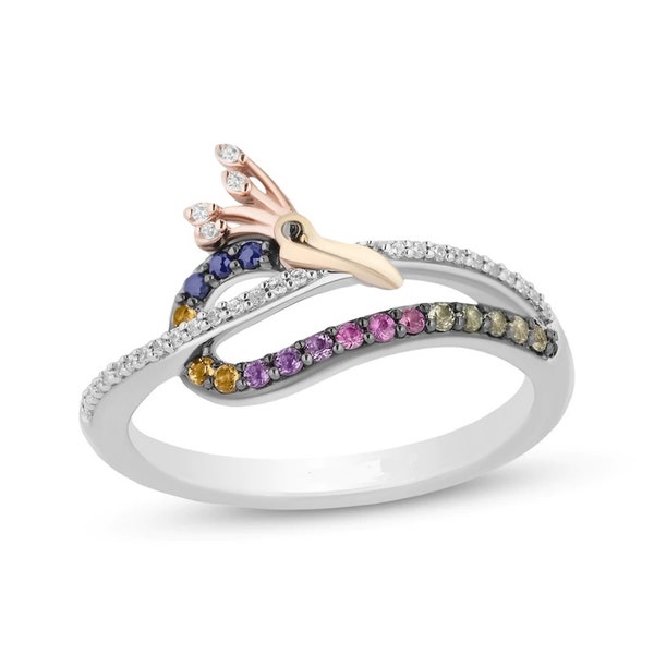 Enchanted Disney Treasures Up "Kevin" Multi-Gemstone Ring in 10K Two-Tone Gold & Sterling Silver Channel Ring Bezel Set Maleficent Ring Love