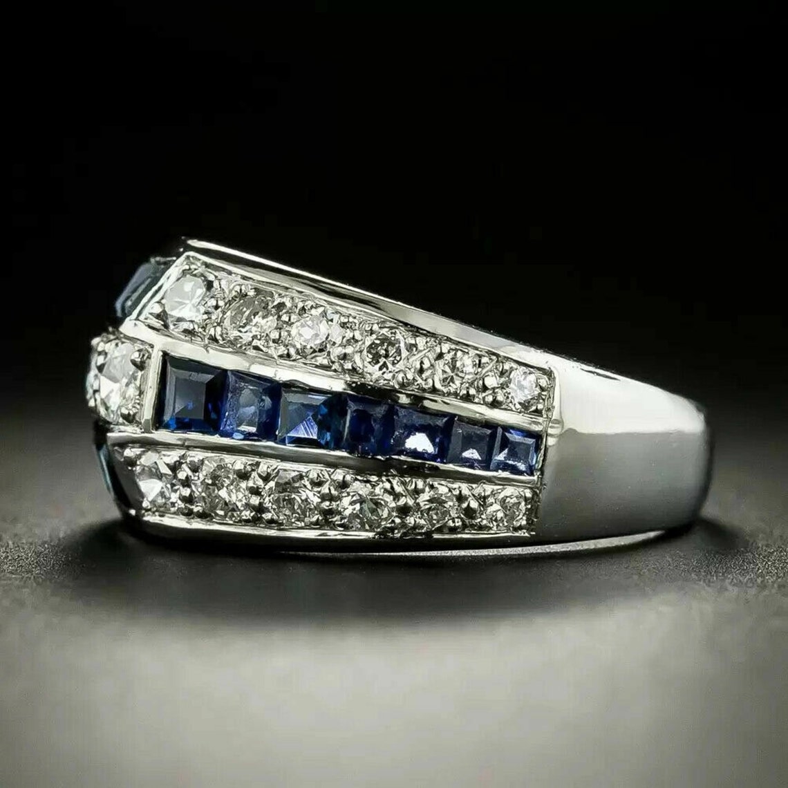 Art Deco Men's Half Eternity Wedding Band Estate Edwardian Old Diamond ...