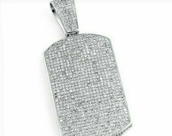Hip Hop Pave Diamond Dog Tag Pendant in Sterling Silver Sparkling Diamond Pendant Necklace For Boys & Men's Handsome Pendant Bikers Pendant