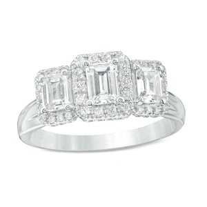 Vera Wang Love Collection 1.2 CT Emerald-Cut Diamond Frame Engagement Ring in Sterling Silver Solitaire Wedding Band Three-stone Halo Ring