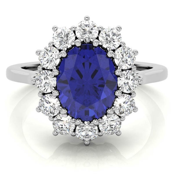 Princess Diana Inspired Blue Sapphire Ring Stunning Celebrity Engagement Ring Sterling Silver Beautifully Crafted Ring Gorgeous Women's Ring