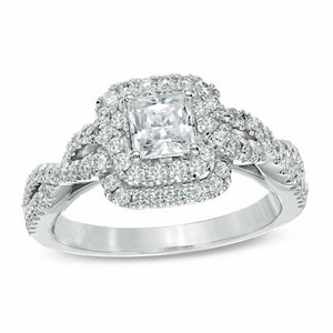 Vera Wang Love-collectie 1 CT prinsesgeslepen diamant dubbele lijst antieke gedraaide verlovingsring in 925 sterlingzilver Opmerkelijke designring