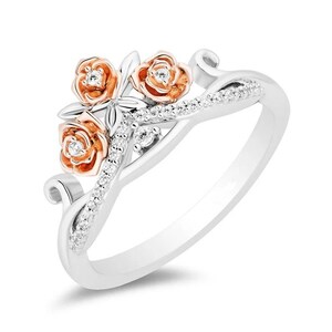 Enchanted Disney Fancy Diamond Rose Tiara "Belle" Engagement Ring Antique Rose Floral Ring Unique Dainty Ring Stylish Twig Ring Propose Ring
