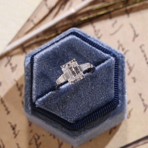 2.30 Ct Emerald & Tapered Baguette Diamond Engagement Ring in 14K White Gold Moissanite Trilogy Ring Solitaire Three-stone Engagement Ring