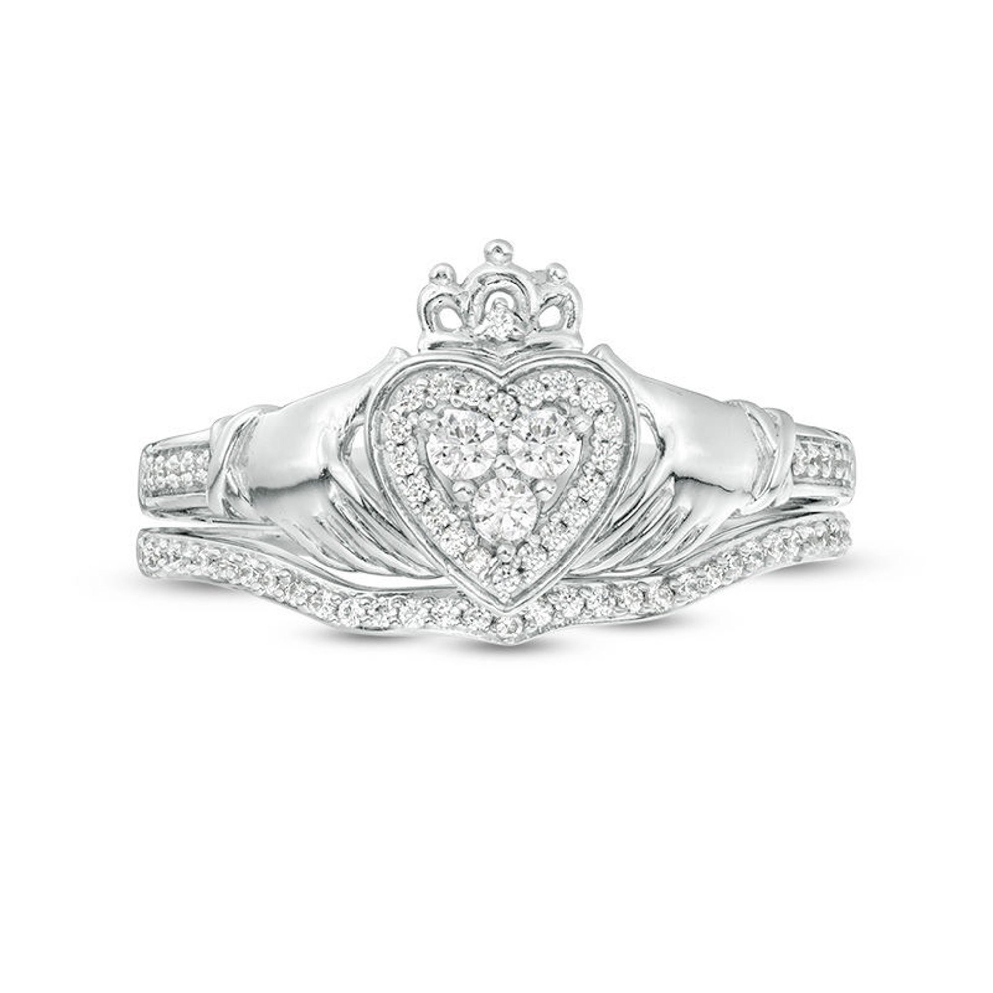 1/4 CT Composite Diamond Claddagh Bridal Set in 14K White Gold Claddagh 1/4 CT Composite Diamond Claddagh Bridal Set in 14K White Gold Claddagh
