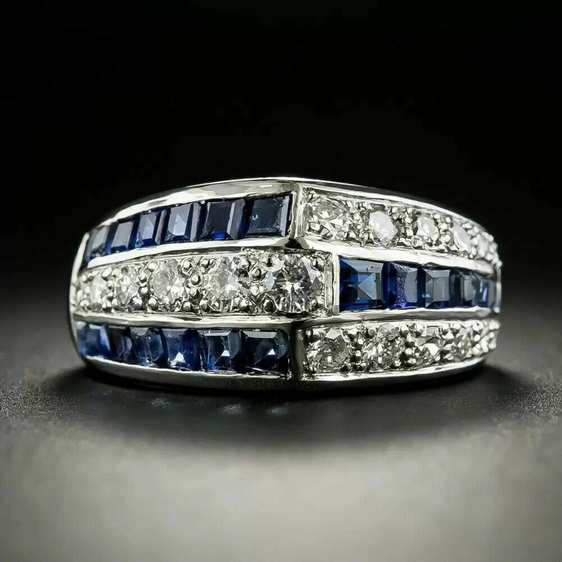 Art Deco Men's Half Eternity Wedding Band Estate Edwardian Old Diamond ...