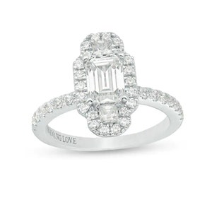 Vera Wang Love Collection Emerald-Cut Diamond Vertical Three-stone Frame Engagement Ring in Sterling Silver Antique Design Ring Magical Ring
