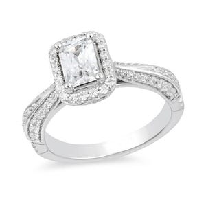 Enchanted Disney Princess 1 CT Emerald-Cut Diamond Frame Engagement Ring in Sterling Silver Sparkling Diamond Channel Ring Eye-catching Ring