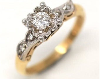 1940s Antique Art Deco 1/2 Ct Round Cut Diamond Moissanite Engagement Ring Vintage-style Diamond Ring Art Deco Illusion Diamond Wedding Ring