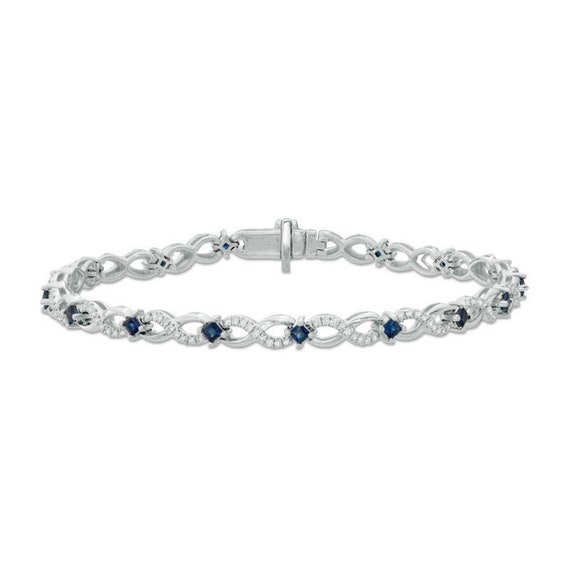 Vera Wang Love Collection 0.58 CT Diamond & Blue Sapphire Infinity Bracelet in Sterling Silver Antique Bow Style Bracelet Beautiful Bracelet