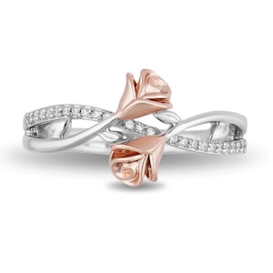 Enchanted Disney Excellent Cut Diamond &quot;Belle&quot; Engagement Ring in Sterling Silver Antique Rose Flower Ring Beautiful Propose Ring Twig Ring