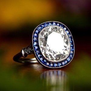 Edwardian vintage 1890&#39;s Era 2.00ct Round Cut Diamond & Blue Saphir Art Deco Bagues pour femmes Bague de fiançailles victorienne en argent sterling