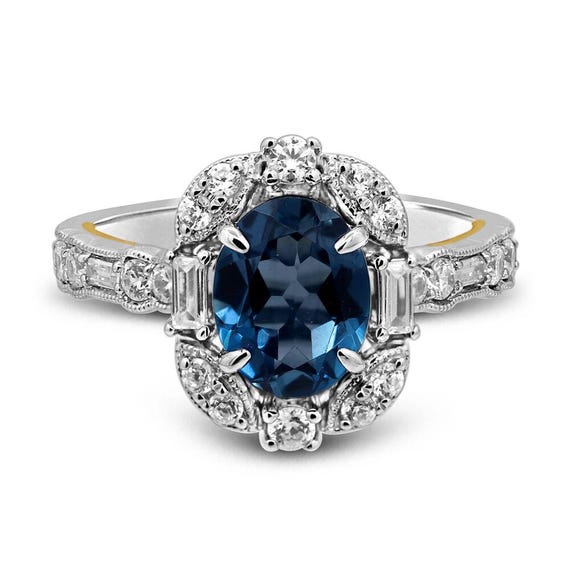 Truly Zac Posen Ct Oval Cut Blue Topaz Vintage Style Engagement
