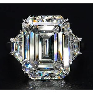 Elizabeth Taylor's Inspired Emerald Cut Diamond Engagement Ring in Sterling Silver Stunning Celebrity Ring Beautifully Crafted Women's Ring
