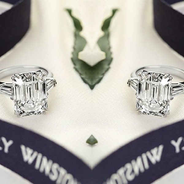 Harry Winston Emerald Cut Diamond Rings in Sterling Silver Harry Winston Engagement Rings Dazzling Rings Attractive Rings Three-stone Rings