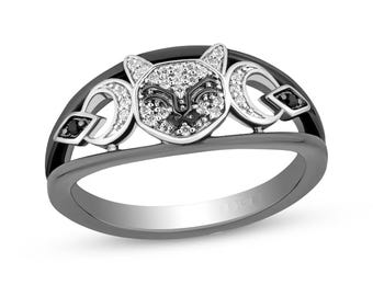 Verzauberte Disney Treasures Hokus Pokus Black & White Diamant Diamant Katzenring Tierring Haustierring Partykleidung Ring Cocktailring Außergewöhnlicher Ring