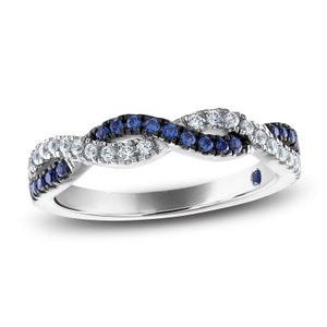 Vera Wang WISH 1/3CT Diamond & Sapphire Wedding Band in 14K White Gold Stylish Anniversary Band Vera Wang Love Antique Twist Engagement Ring