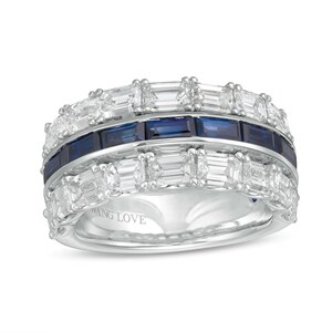 Vera Wang Love Collection 3 CT Diamond and Blue Sapphire Band in 14K White Gold & Sterling Silver Diamond Channel Ring Forever Female Ring