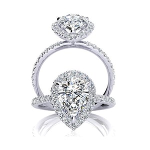 1 CT Peat-shaped Moissanite Diamond Halo Stunning Ring Unique Style Engagement Ring Lifetime Promise Ring Eye-catching Ring Anniversary Gift
