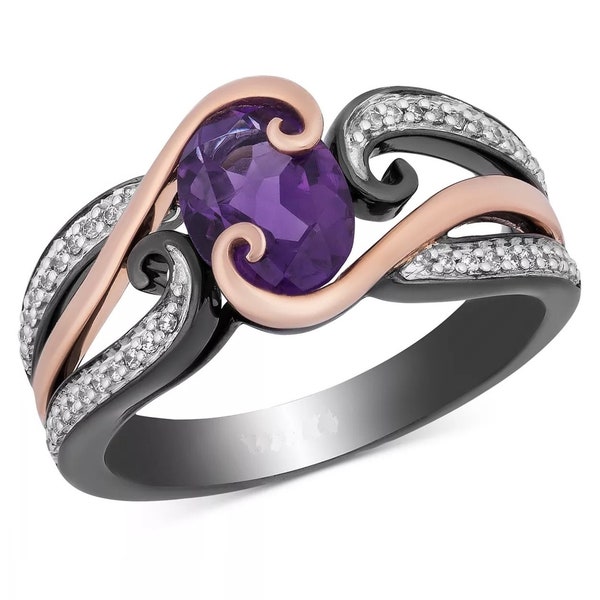 Enchanted Disney Evil Queen Villain Ursula Oval Amethyst Engagement Ring in Sterling Silver Antique Design Disney Maleficent Ring Curve Ring