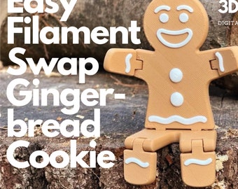 Easy Filament Change Gingerbread Cookie - 3D Printing File Flexi Toy Figure Cookie Christmas Decoration - DIY Christmas Bakery