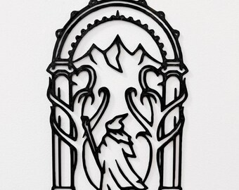 3D STL-fil - Sagan om ringen Durins dörrar väggdekor med Gandalf | Nedladdning av väggkonst | 3D-utskrift | Fantasydekoration | LOTR-konst