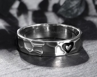 925 Sterling Silver Hammered Ring, Silver hammered Stacking Ring, Statement Ring, Engraving  I Love You, Unique Gift