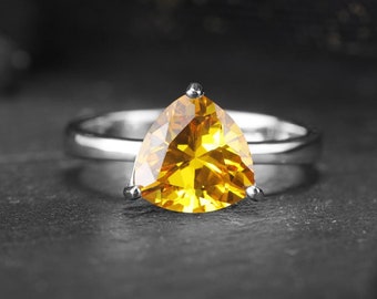 5.95ct Triangle Shaped Citrine Ring, Citrine Silver Ring, 925 Silver Ring, Sterling Silver Ring, Citrine Statement Ring, Valentines Day Gift