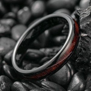 Black Koa Wood Inlay Tungsten Ring, Wood Tungsten Band, Men Promise Ring, Engagement Ring, 4mm Men's Women's Ring, Anniversary Gift