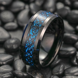 Blue Tungsten Black Celtic Dragon Stripe Band Ring Men s Jewelry Etsy Ireland
