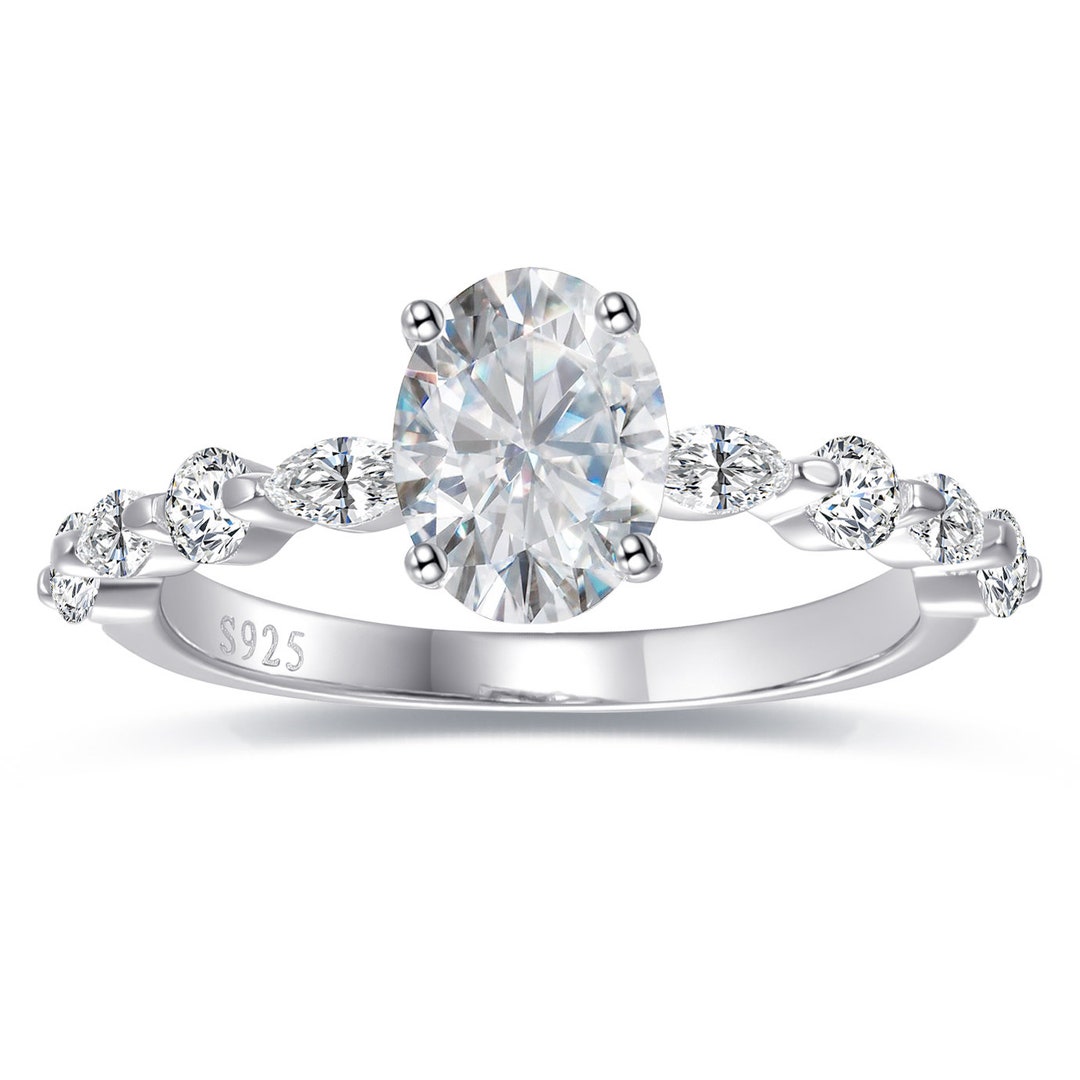 1.5 Ct Oval Cut Solitaire Engagement Ring, 925 Sterling Silver Promise ...