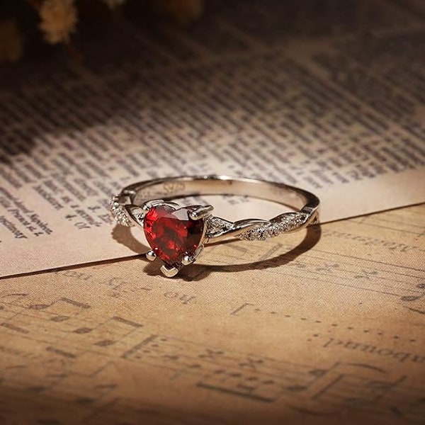 Anello cuore rosso in argento 925, anello rubino delicato unico, anello nuziale cuore carino per le donne, anello impilabile, anello cuore piccolo, regalo per lei