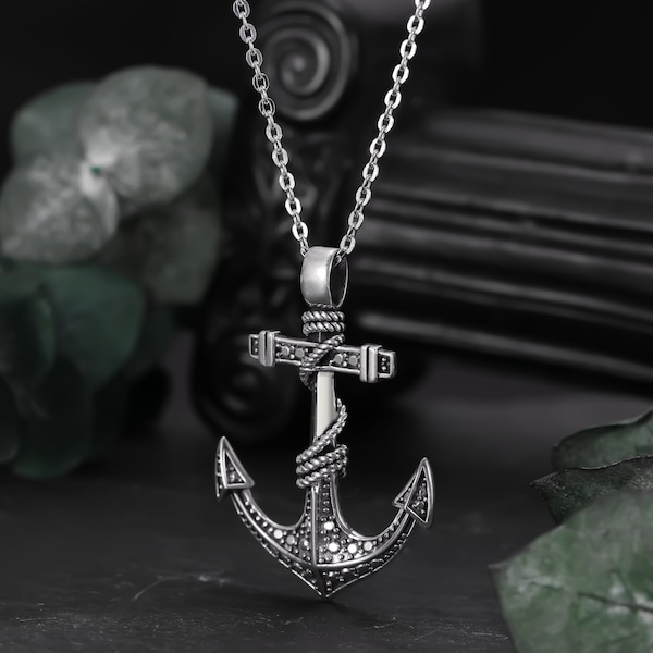 Collier à breloques ancre en argent sterling 925, collier à breloques ancre de bateau, pendentif pirate nautique bleu marine vintage, collier ancre pour homme