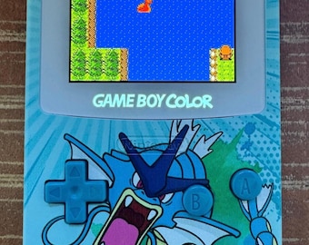 Handgjord Gyarados Gameboy Color: Retro Pixel IPS LCD och skärmlåda