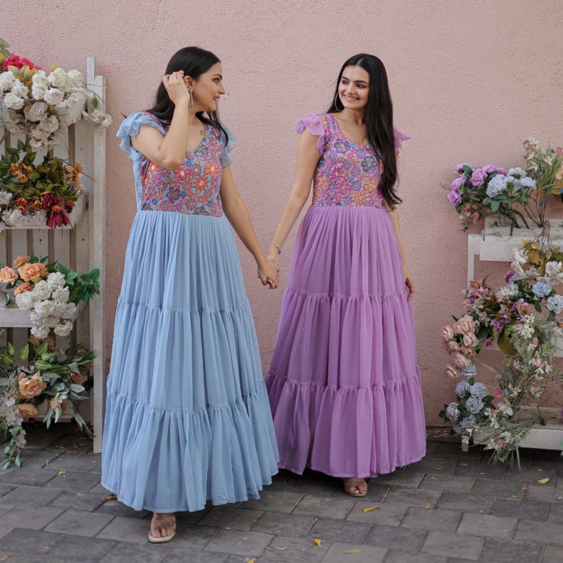 Designer Floral Print Gown Dress Women Party Etsy