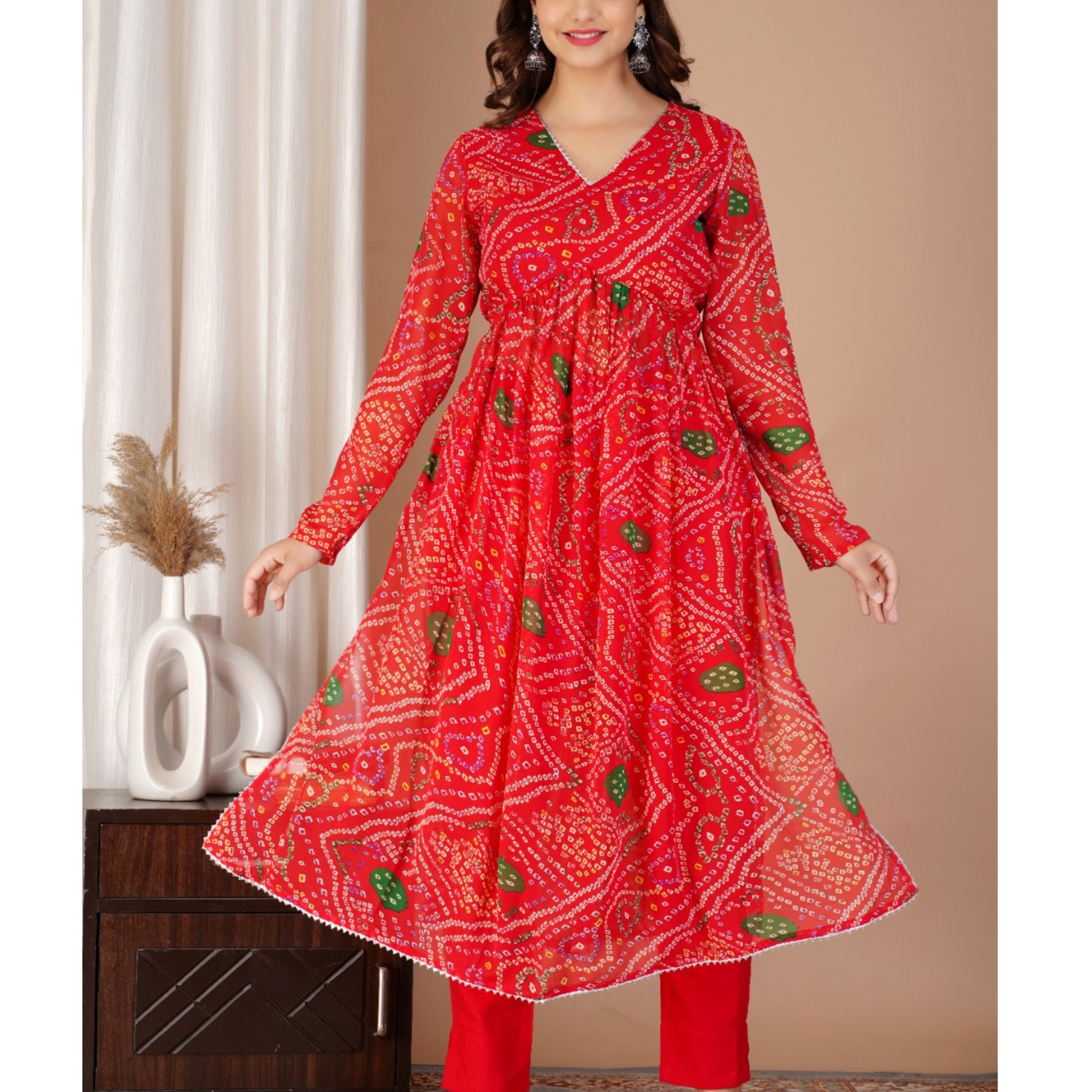 Women Multicolor Rayon Bandhani Printed & Embroidered Kurta with Pant and Dupatta set main image 0