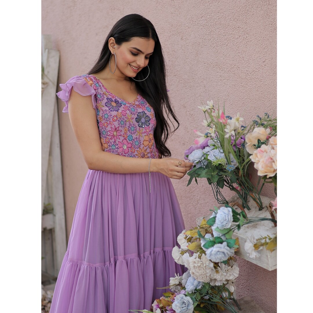 Designer Floral Print Gown Dress Women Party Etsy