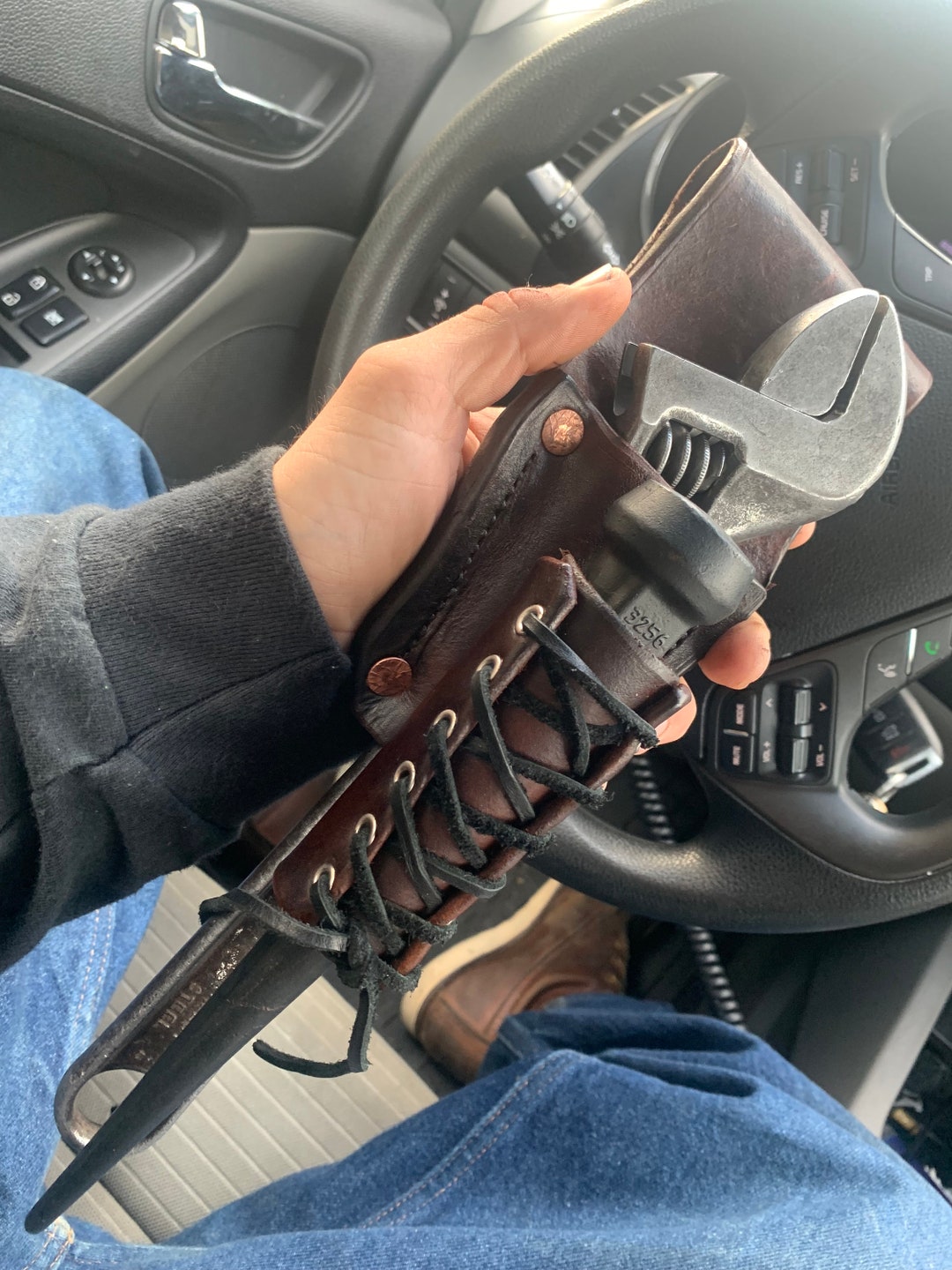 Leather Bullpin and Crescent Holder. Made by an Ironworker for